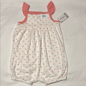 NWT Carter's White Pink Polka Dot Terry Romper with Blue Heart Size 24 Months